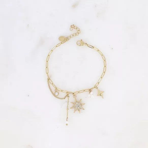 Bracelet Adrienne - pierres naturelles, cristaux, étoile du Nord et oxydes de zirconium doré - Maison d'Exception