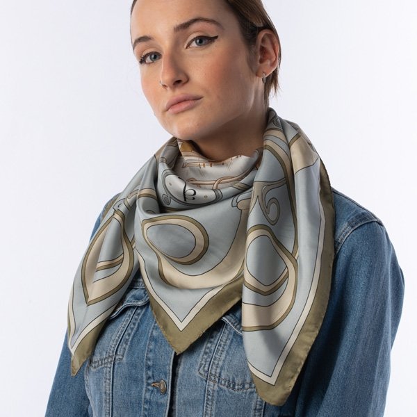 Foulard Pur Soie - Cernobbio Azur 90x90 - Maison d'exception boutique