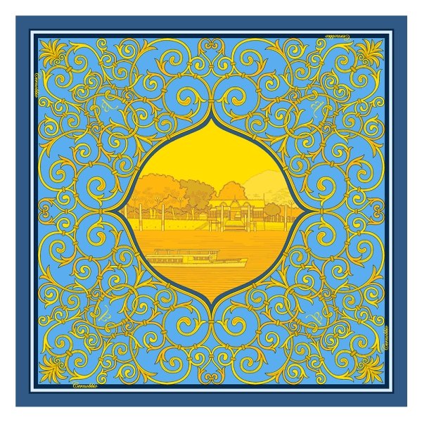 Foulard Pur Soie - Cernobbio Azur 90x90 - Maison d'exception boutique