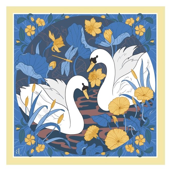 Foulard Pur Soie - Cygne Jaune 70x70 - Maison d'exception boutique