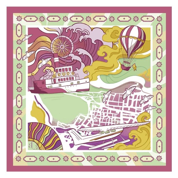 Foulard pur Soie - Montgolfière Menthe 70x70 - Maison d'exception boutique