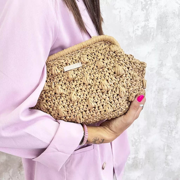 Sac pochette paloma raphia café - Maison d'Exception