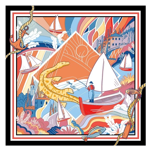 Foulard pur Soie - Lariosaurus Orange 70x70 - Maison d'exception boutique